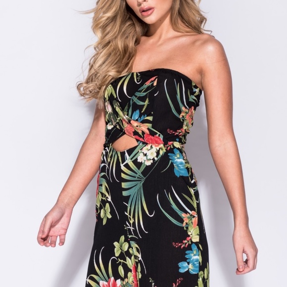 Black Tropical Print Jumpsuit - Picture 6 of 9